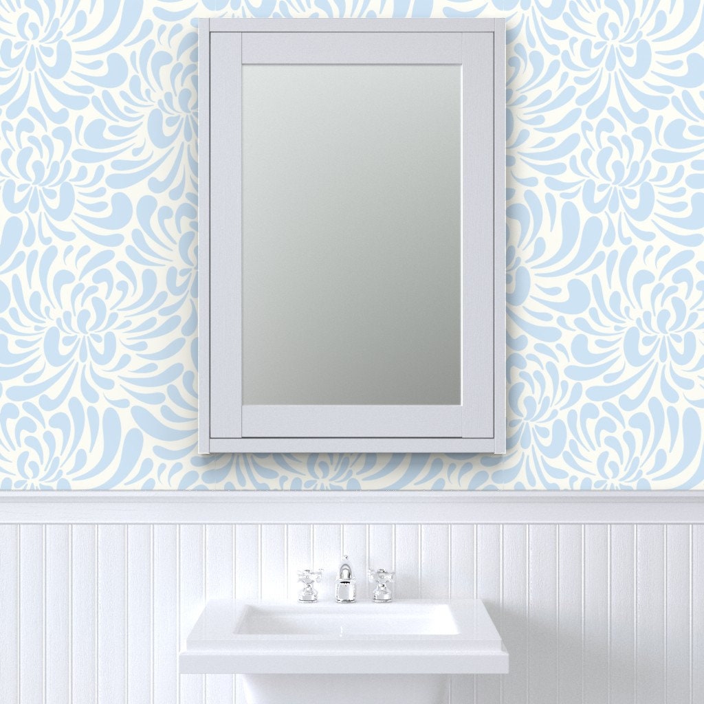 Floral Wallpaper Abstract Chrysanthemum Light Blue by Etsy