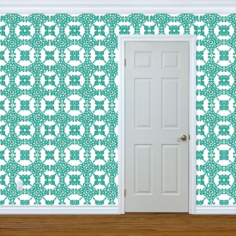 Talavera Wallpaper-Spanish Tile Pantone Arcadia Green By Helenpdesigns Custom Printed Removable Self Adhesive Wallpaper Roll by Spoonflower