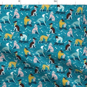Blue Greyhound Fabric - Greyhounds Dogwalk // Small Scale // Turquoise Background By Selmacardoso - Greyhound Fabric With Spoonflower