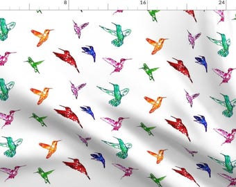 Hummingbird Fabric - Hummingbirds Rainbow By Purplish - Hummingbirds Colorful Bird Animal Cotton Fabric By The Yard With Spoonflower