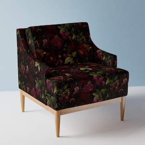 Tessuto per tappezzeria vintage con motivi botanici - Moody Florals di utart - Tessuto in stile vittoriano gotico chintz scuro tagliato su misura con fiori a cucchiaio