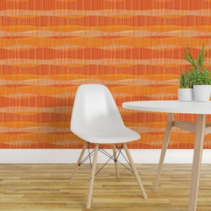 Mid Century Wallpaper - Mid Mod Lines Sunrise By Theodesign - Orange Red Stripe Waves Removable Self Adhesive Wallpaper Roll by Spoonflower