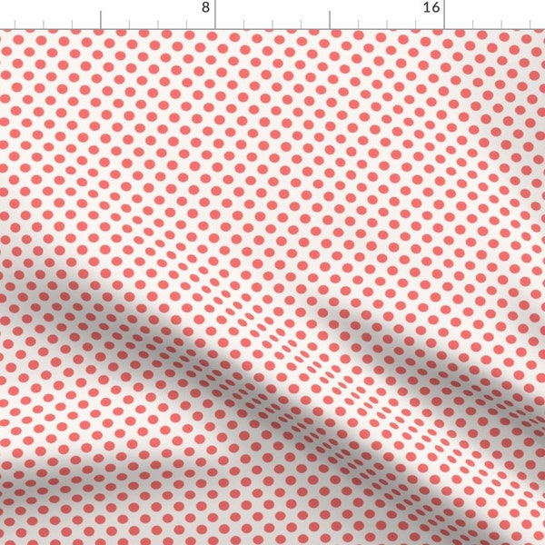 Coral Pink Red Spots Fabric - Polka Dot Coral Small By Mjmstudio - Coral And White Cotton Fabric By The Yard With Spoonflower