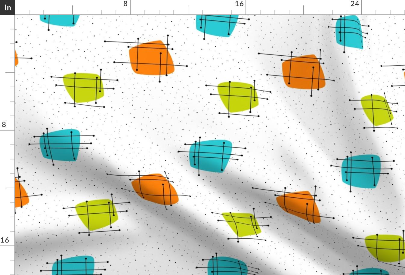 Mid Century Mod Fabric - Orbit (Lime Aqua Orange) By Tonyanewton - Geometric Abstract Atomic Mod  Cotton Fabric By The Yard With Spoonflower