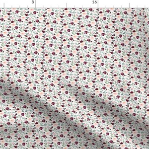 Burgundy Floral Fabric - 2&quot; Wild At Heart Florals White By Shopcabin - Flowers And Leaves Cotton Fabric By The Yard With Spoonflower