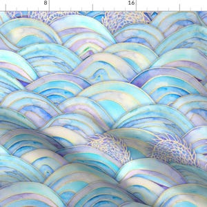 Watercolor Waves Fabric - Deep Sea Secrets by olgersart - Sea Serpent Mythical Fantasy Dragon  Fabric by the Yard by Spoonflower