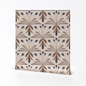 Abnehmbare Tapete mit geometrischen Blumen in Taupe Braun - Geometrische Blumen Taupe Tapete - Entzückende Deko bytwinkleandtwine