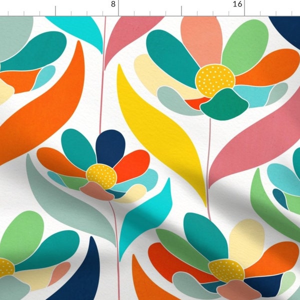 Colorful Floral Fabric - Bold Minimalism  by cassandra_oleary - Summer Colors Bright Bold Minimal Flowers Fabric by the Yard by Spoonflower