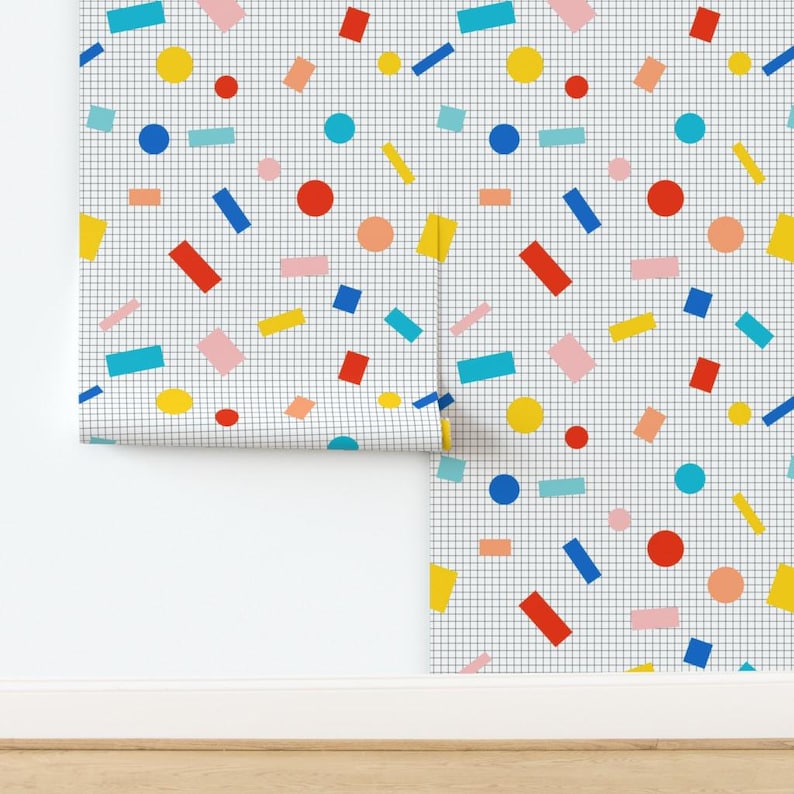 Retro Wallpaper - Color Block Grid By Louisemargaret - Retro 80s Grid Custom Printed Removable Self Adhesive Wallpaper Roll by Spoonflower image 4