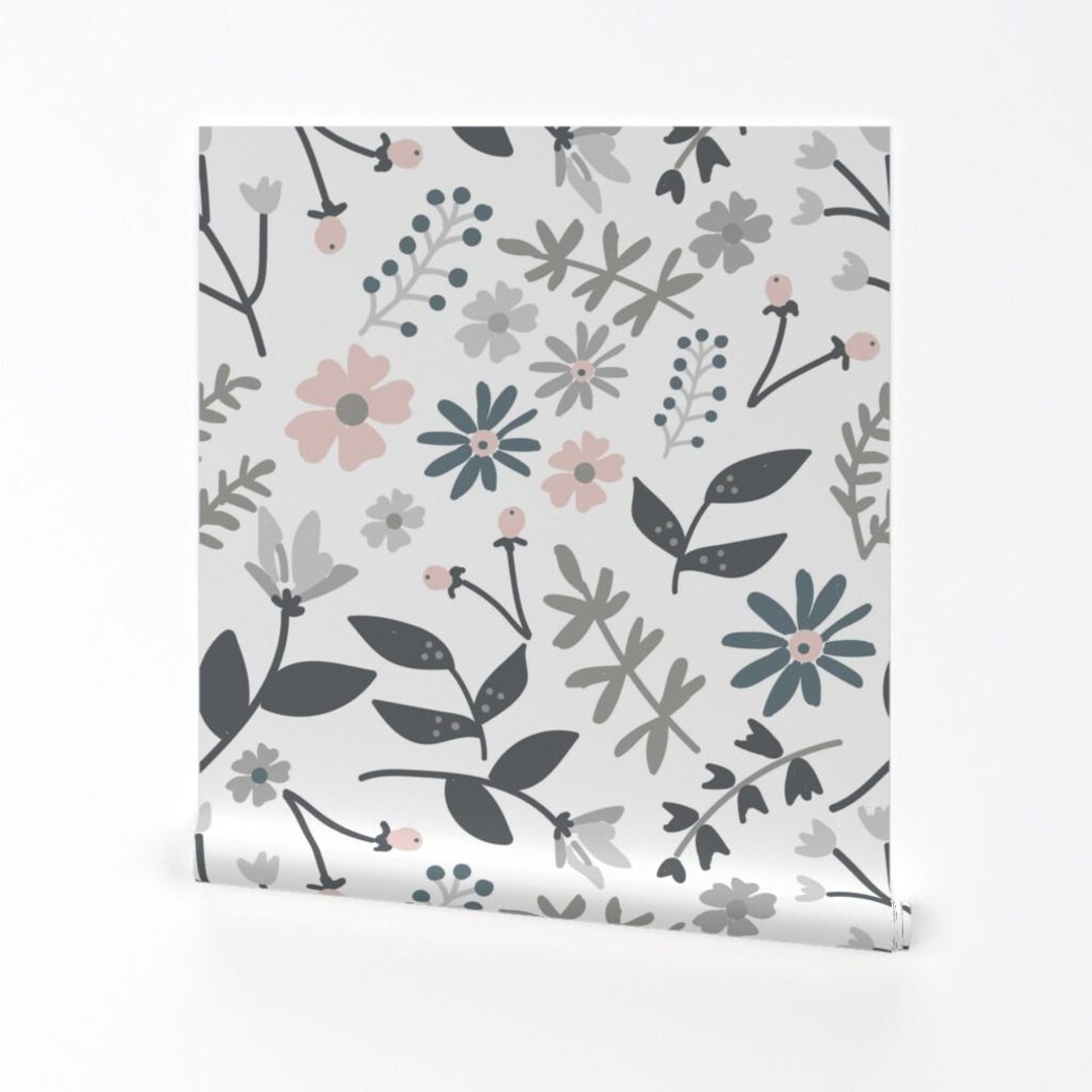 Floral Wallpaper - Gray and Pink Flowers by Beesweet - Floral Gray Pink ...