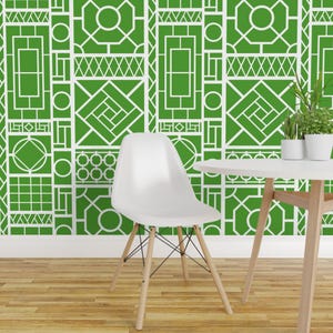Palm Beach Wallpaper - Trellis By Danika Herrick - Green White Trellis Custom Printed Removable Self Adhesive Wallpaper Roll by Spoonflower