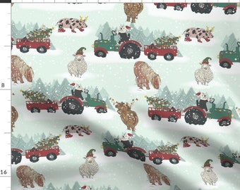 Festive Farm Fabric - Christmas At The Farm by emily_bolter_designs - Pale Blue Christmas Winter Snow Fabric by the Yard by Spoonflower