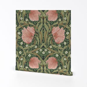 Green William Morris Removable Peel and Stick Wallpaper - Pimpernel Floral Botanical - Wall Art Wall Decor - Pimpernel Dark by chantal_pare