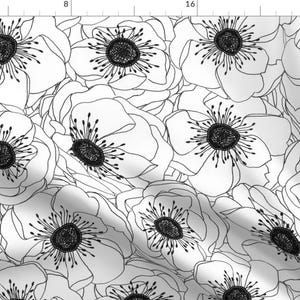 Flowers Fabric - White Anemones By Pattysloniger - Black and White Modern Floral Upholstery and Cotton Fabric By The Yard With Spoonflower
