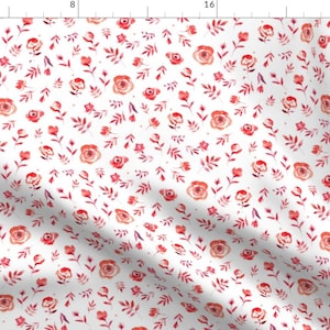 Red Floral Fabric - Petals By Dariara - Floral Flowers Red Pink Bloom Watercolor Botanical Plants Cotton Fabric By The Yard With Spoonflower