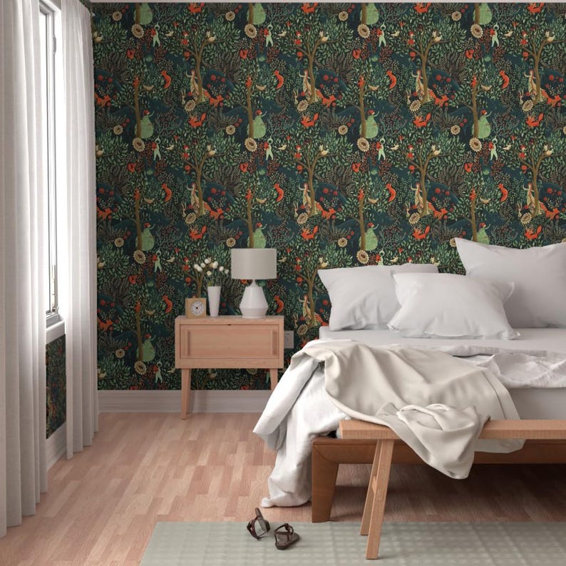 Fairy Tale Removable Peel and Stick Wallpaper - Enchanted Forest Foxes - Wall Art Wall Decor - Whimsical Wonderland by gaiamarfurt image 6