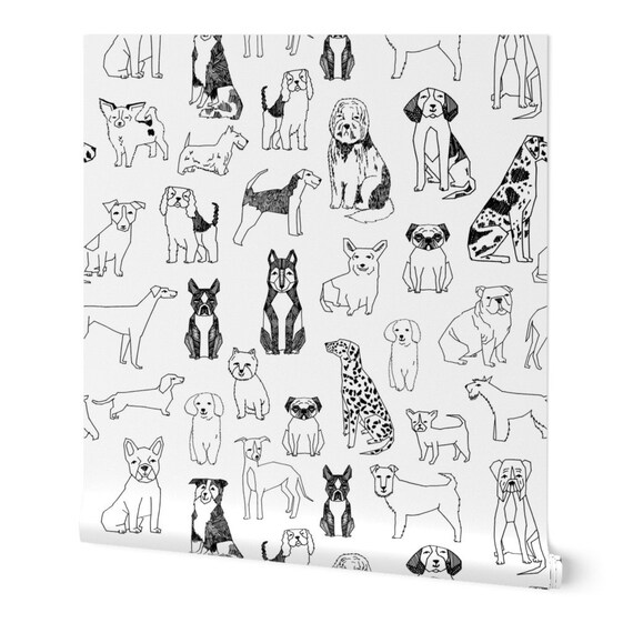 Dogs Wallpaper Black and White Illustration Pet by Andrea - Etsy UK Dogs Wallpaper Black and White Illustration Pet by Andrea - Etsy UK