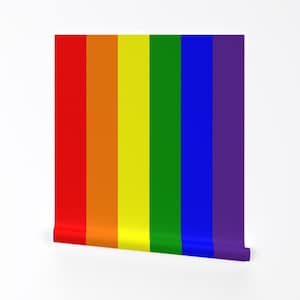 Rainbow Wallpaper - Jumbo Vertical Rainbow 6 Stripe Flag By Mtothefifthpower - Stripe Removable Self Adhesive Wallpaper Roll by Spoonflower