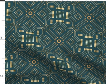 Art Deco Green And Gold Lines Minimalist Fabric - Art Deco Circuit Board By Abbilaura - Art Deco Cotton Fabric By The Yard With Spoonflower