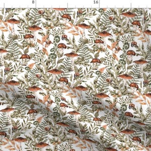 Mushrooms Fabric - Fern Forest And Mushrooms  by hipkiddesigns -  Woodland Toadstool Ferns Botanical Fall Fabric by the Yard by Spoonflower