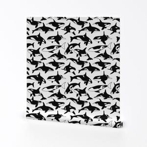 Orca Wallpaper - Orca By Fattcheese - Black White Orcas Killer Whales Custom Printed Removable Self Adhesive Wallpaper Roll by Spoonflower