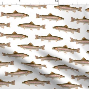 Fishing Fabric - Rainbow Trout On White By Weavingmajor - Fishing Rainbow Trout Sports Man Cave Cotton Fabric By The Yard With Spoonflower