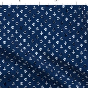 Anchor Fabric - Navy Blue Small White Nautical Summer Unisex Baby Nursery By Sweetzoeshop - Cotton Fabric By The Yard With Spoonflower
