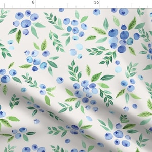 Blueberry Bushes Fabric - Blueberrybushes By Ldpapers - Watercolor Blueberries Fruit Bushes Juicy Cotton Fabric By The Yard With Spoonflower