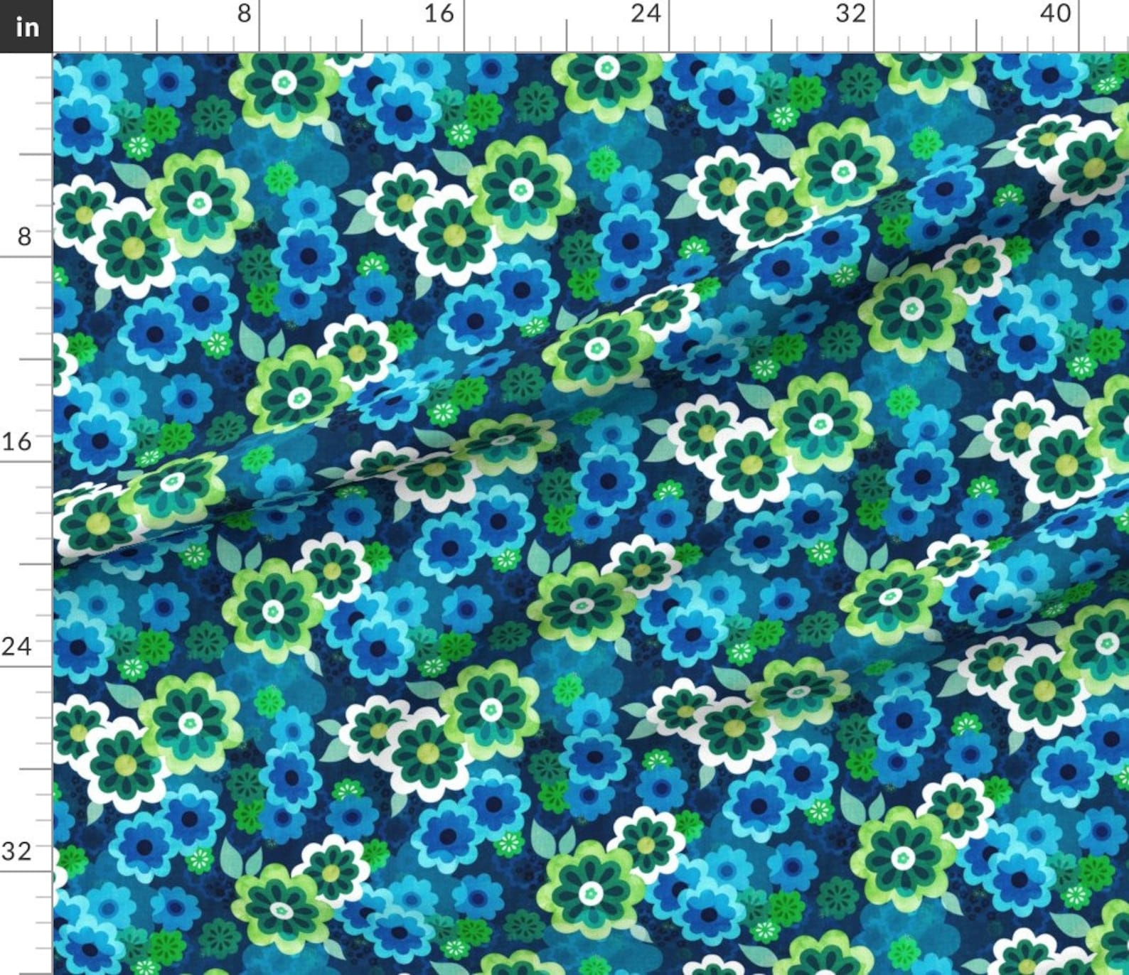 Jewel Tone Fabric Retro Daisy Green by Adenaj Jewel Tone Etsy