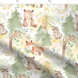 Autumn Woodland Fabric - Woodland Animals - Baby Animals Nursery Background By Utart - Autumn Cotton Fabric By The Yard With Spoonflower