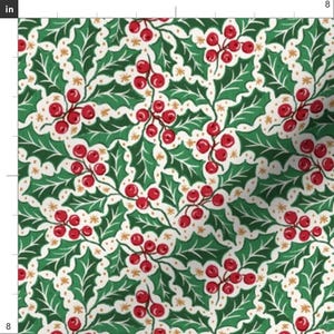 Winter Holly Fabric - Ditsy Christmas Holly by de_koro - Christmas Ditsy Small Scale Green Red Beige Fabric by the Yard by Spoonflower image 3