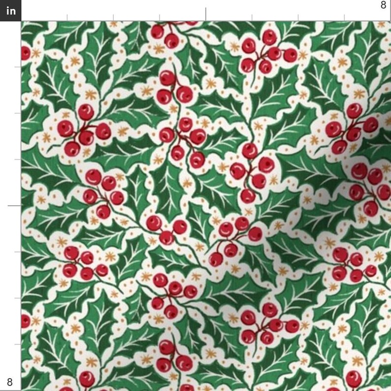 Winter Holly Fabric - Ditsy Christmas Holly by de_koro - Christmas Ditsy Small Scale Green Red Beige Fabric by the Yard by Spoonflower image 3