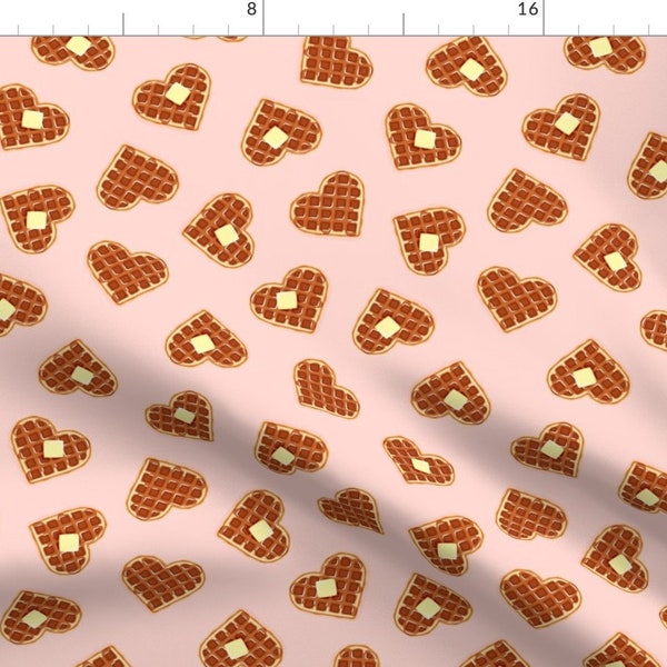 Heart Shaped Waffles Fabric - Heart Waffle - Pink - Lad19 By Littlearrowdesign - Valentine's Food Cotton Fabric By The Yard With Spoonflower