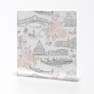 Venice Toile Wallpaper - Toile De Venezia By Helenpdesigns - Toile Custom Printed Removable Self Adhesive Wallpaper Roll by Spoonflower