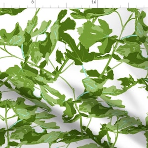 Fig Leaf Fabric - Fig Leaf  Fiddle Leaf Greens Leaves Large By Jenlats - Fig Leaf Green White Cotton Fabric By The Yard With Spoonflower