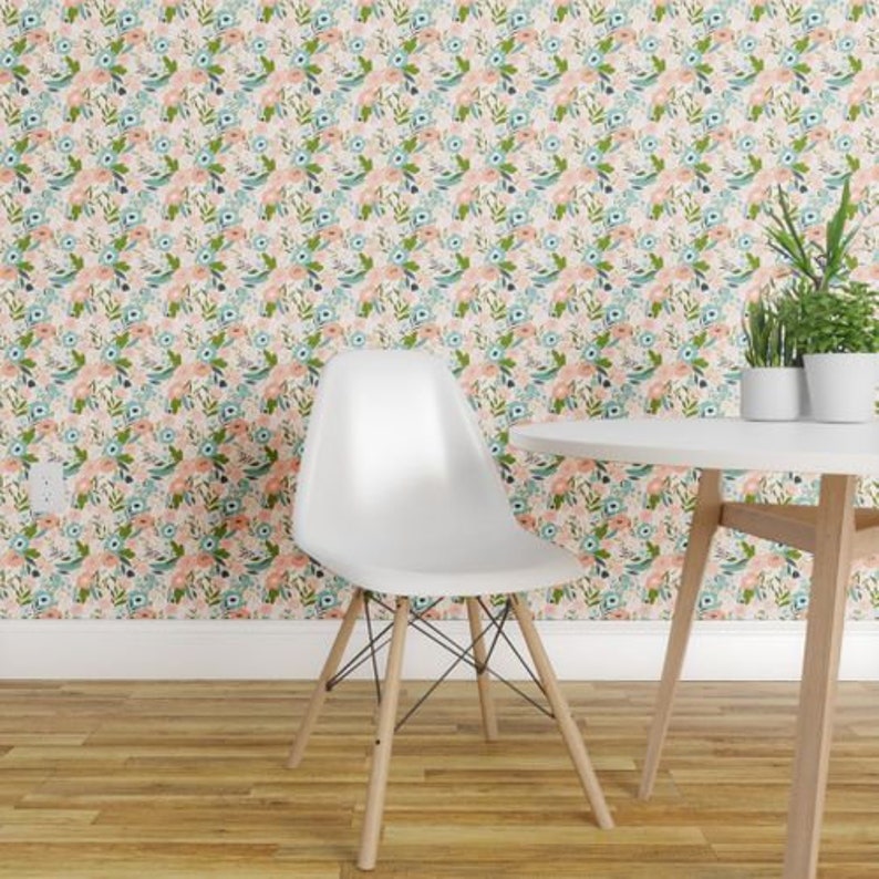 Girl/'s Room Pink Custom Printed Removable Self Adhesive Wallpaper Roll by Spoonflower Floral Wallpaper Spring Flowers By Alenkakarabanova