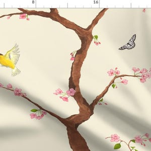 Cherry Blossom Fabric - Jenny Cherry Blossoms On Cream By Domesticate - Chinoiserie Nature Tree Cotton Fabric By The Yard With Spoonflower
