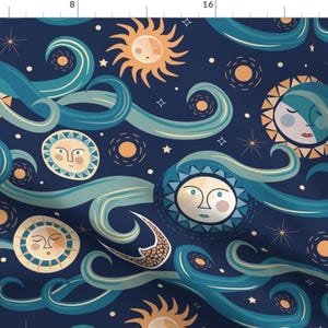 Abstract Fabric - Dream Sky Medium by chiara_de_david - Whimsical Celestial Sun Moon Mystical Stars Clouds Fabric by the Yard by Spoonflower