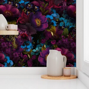 Dark Floral Wallpaper - Moody Florals By Utart - Mystic Night By Utart - Garden Bold Removable Self Adhesive Wallpaper Roll by Spoonflower image 7