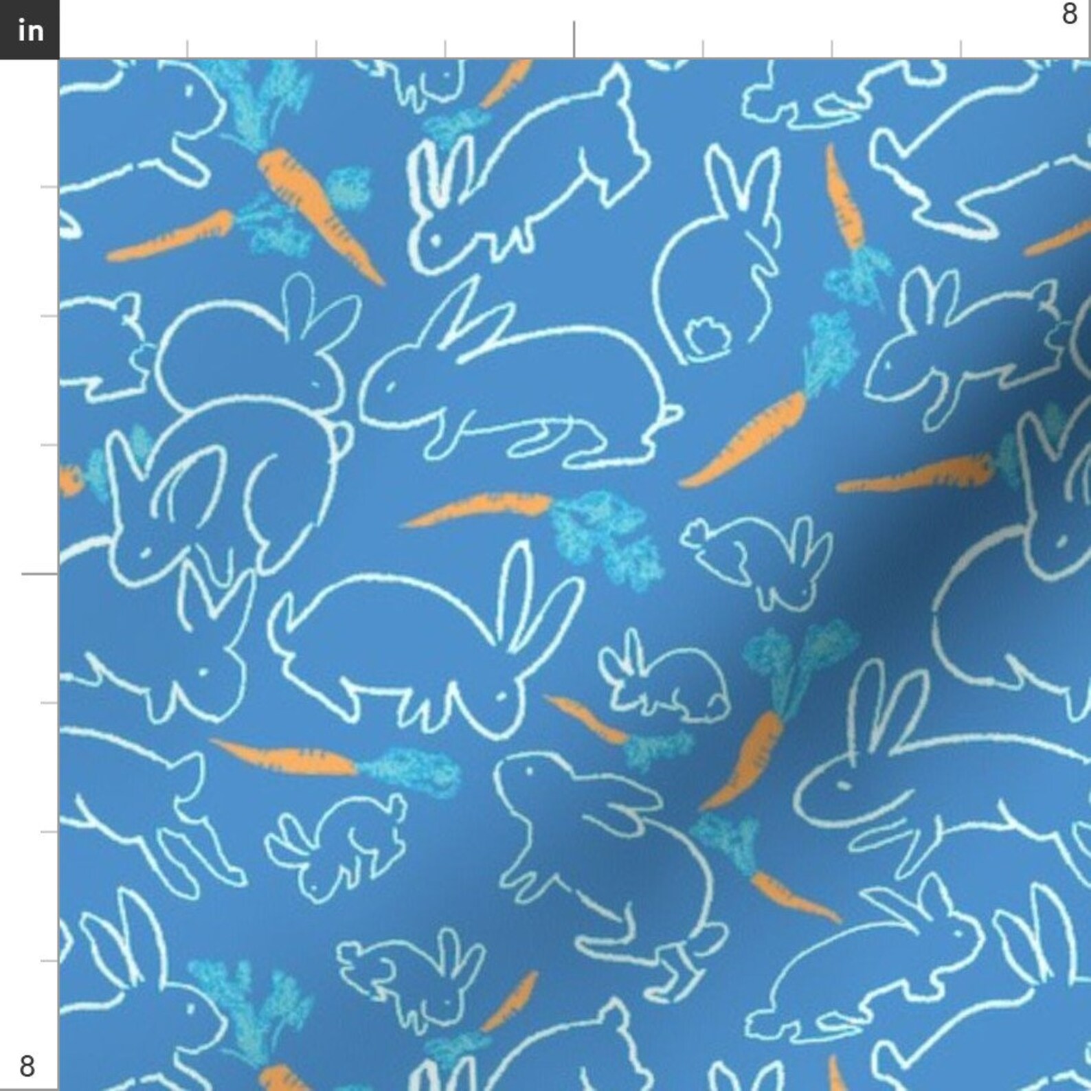 Blue Bunny Fabric Rabbits and Carrots Blue by Vinpauld - Etsy