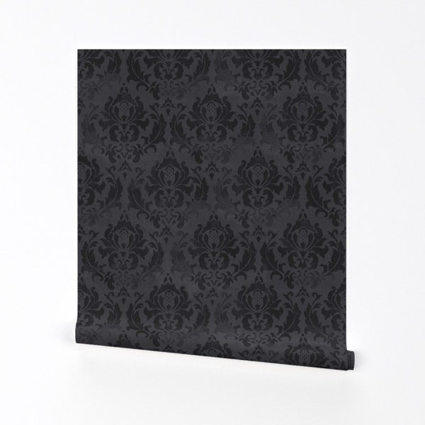 Gothic Damask Wallpaper - Damask Noir by whatever-works - Moody Victorian Gray Black  Removable Peel and Stick Wallpaper by Spoonflower