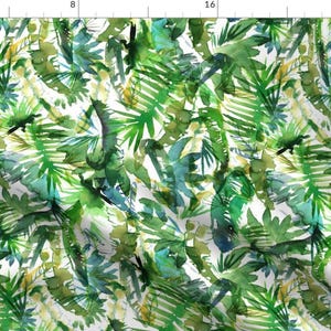 Tropical Fabric - Vibe Of Jungle Green By Schatzibrown - Tropical Green Palm Leaves Island Vacay Cotton Fabric By The Yard With Spoonflower