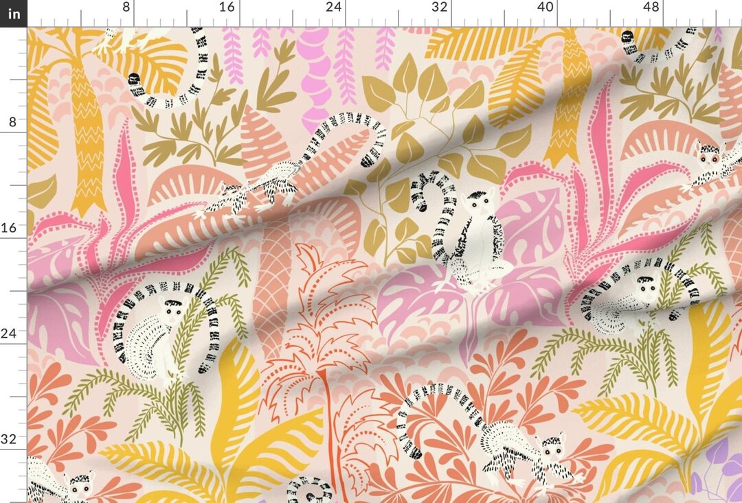 Whimsical Extra Wide Sateen Fabric Jungle Safari Zoo Animals Lemur ...