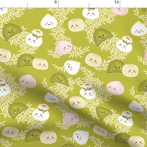 Dim Sum Fabric - Dim Sum Dragon Dance By Hootenannit - Dim Sum Kawaii Food Dumpling Cotton Fabric By The Yard With Spoonflower
