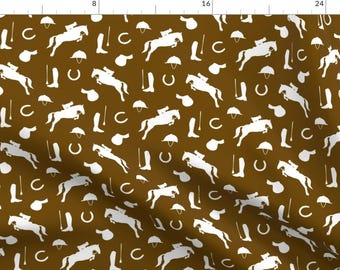 Equestrian Fabric - Equestrian Brown By Thinlinetextiles - Brown White Equestrian Horse Riding Cotton Fabric By The Yard With Spoonflower