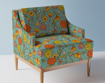 Tkanina obiciowa w kwiaty w stylu retro – kwiaty ślubne w stylu retro od bruxamagica – Groovy Mid Mod Floral Boho Mcm Tkanina cięta na wymiar z Spoonflower