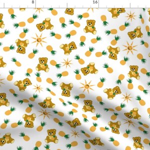 Pineapple Fabric - Tropical Bear - Island Light By Inscribed Here - Pineapple Bear Sun Tropical Cotton Fabric By The Yard With Spoonflower
