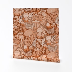Fungi Forest Removable Peel and Stick Wallpaper - Autumnal Fall Earth Tones Brown Orange - Wall Art Wall Decor - Magical Mushroom by dj-v