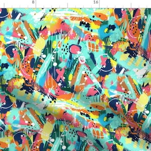 Abstract Fabric - Graffiti Niji By Zoe Ingram - Abstract Graffiti Spray Paint Teal White Coral Cotton Fabric By The Yard With Spoonflower