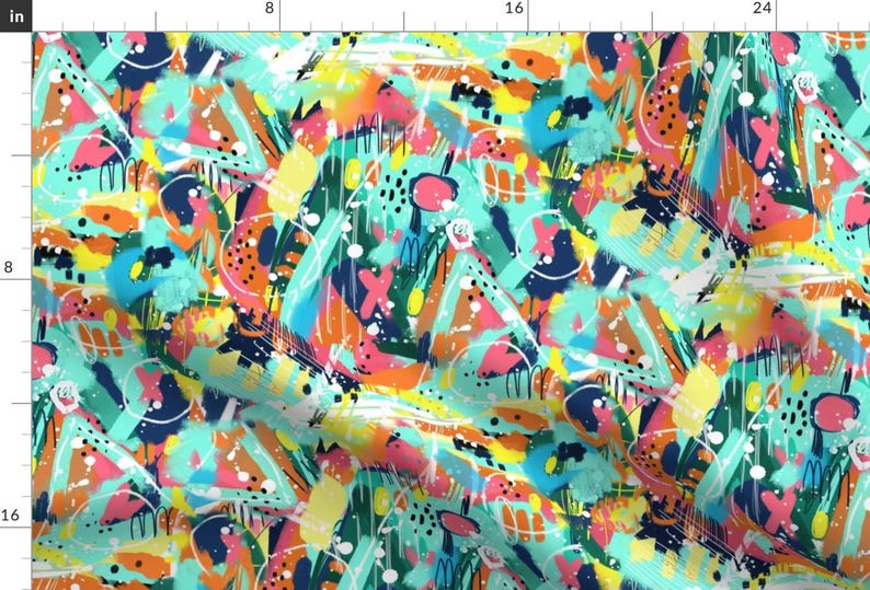 Abstract Fabric - Graffiti Niji By Zoe Ingram - Abstract Graffiti Spray Paint Teal White Coral Cotton Fabric By The Yard With Spoonflower imagen 1